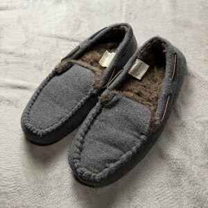 Goodfellow & Co Mens Gray Faux Fur Lined Moccasin Slippers Size 10 House Shoes